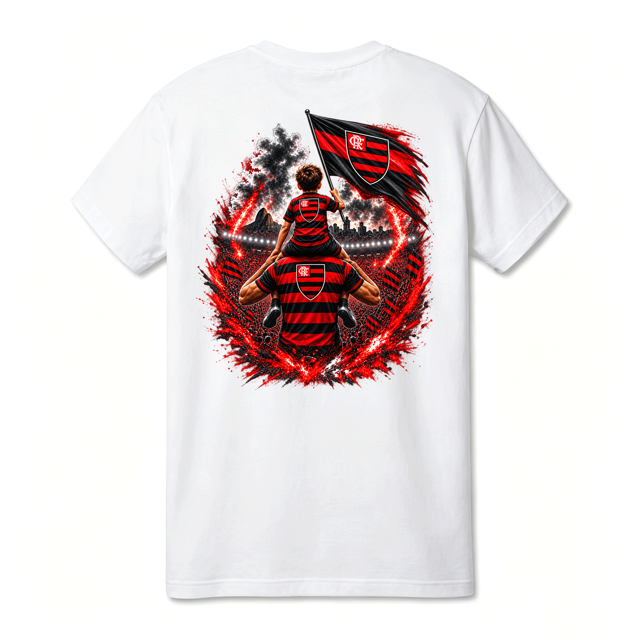 Camiseta Drop Shoulder 100% Algodão Oversized Estampa Futebol Rubro-Negro Pai e Filho, Preta e Branca, Unissex, Estilo Streetwear, Caimento Solto e Confortável, Tamanhos P ao GG