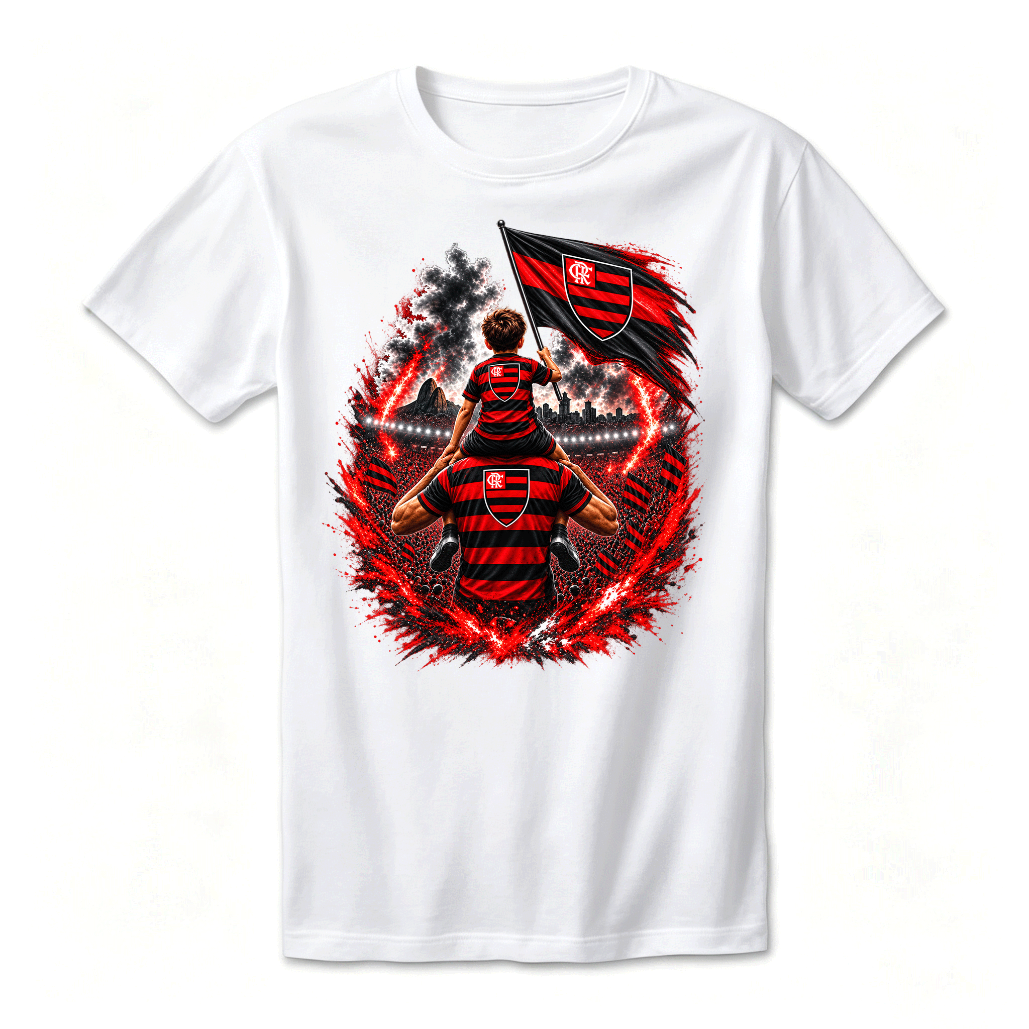 Camiseta Drop Shoulder 100% Algodão Oversized Estampa Futebol Rubro-Negro Pai e Filho, Preta e Branca, Unissex, Estilo Streetwear, Caimento Solto e Confortável, Tamanhos P ao GG