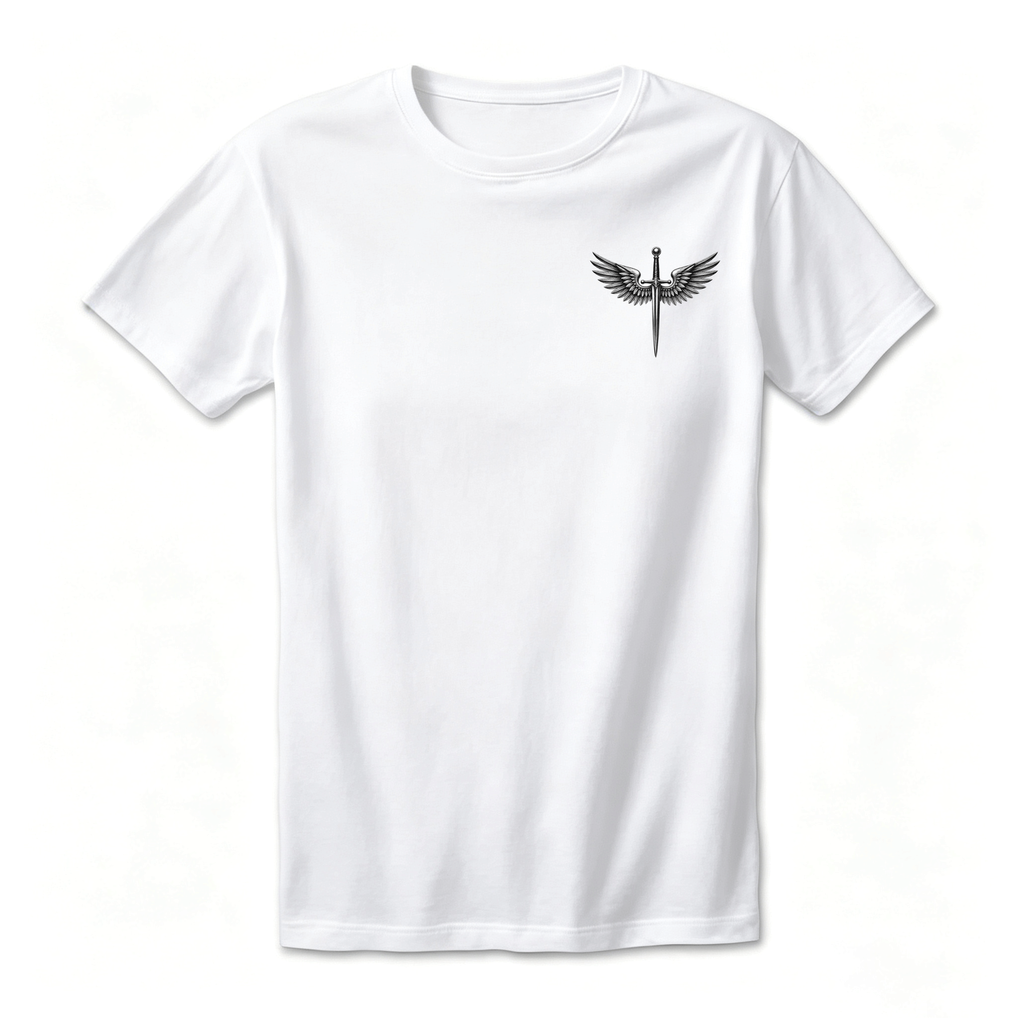Camiseta Drop Shoulder 100% Algodão Oversized Estampa São Bento com Anjo Guerreiro, Preta e Branca, Unissex, Estilo Religioso e Streetwear, Caimento Solto e Confortável, Tamanhos P ao GG