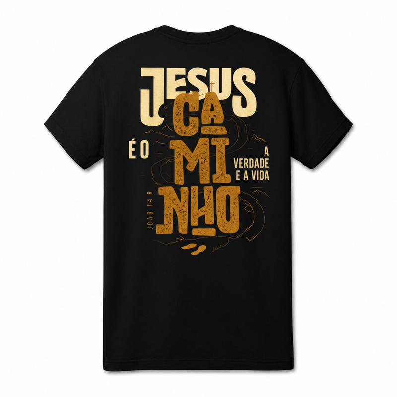 `Camiseta Unissex Estampa Jesus e o Caminho Cristã Algodão Confortável Casual Dia a Dia Promoção`  >