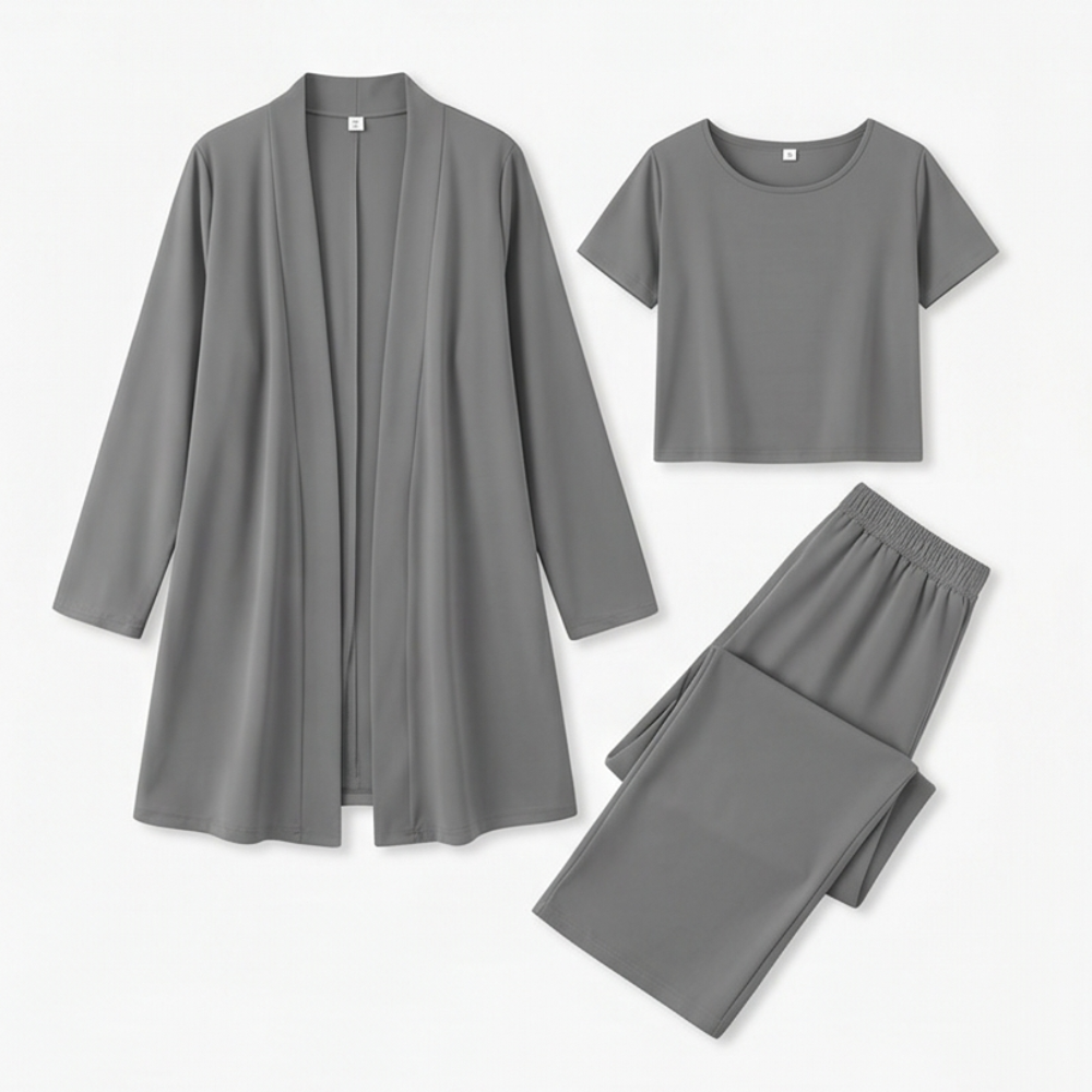 –Elegant 3-Piece Set with Drape Cardigan