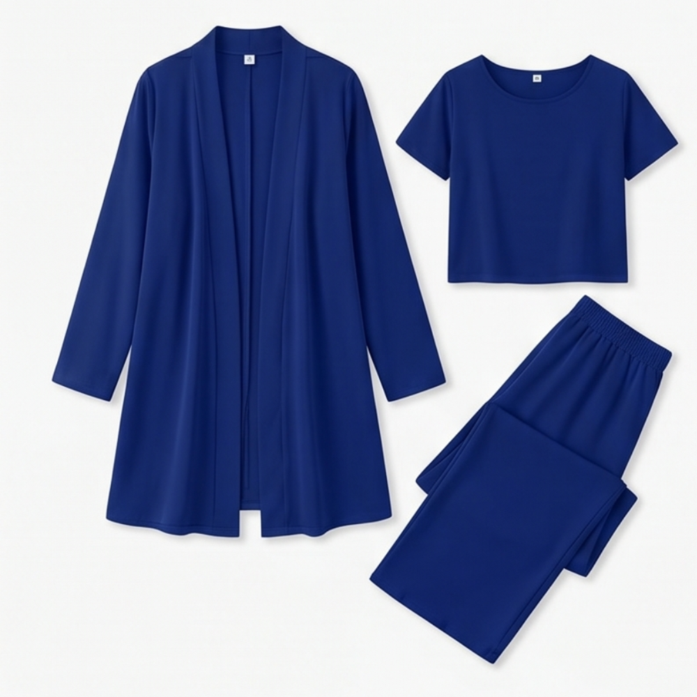 –Elegant 3-Piece Set with Drape Cardigan