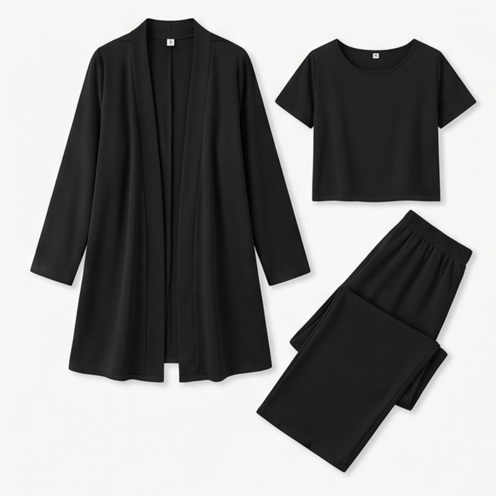 –Elegant 3-Piece Set with Drape Cardigan