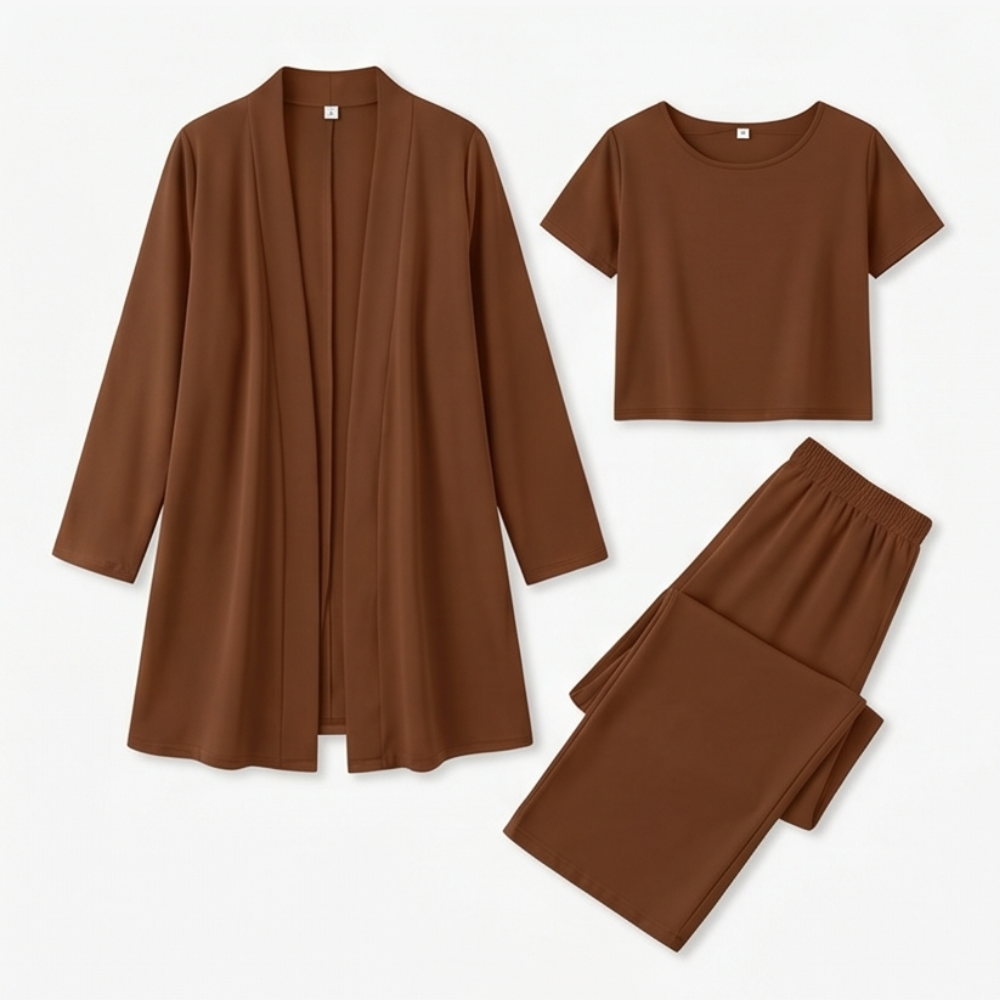 –Elegant 3-Piece Set with Drape Cardigan