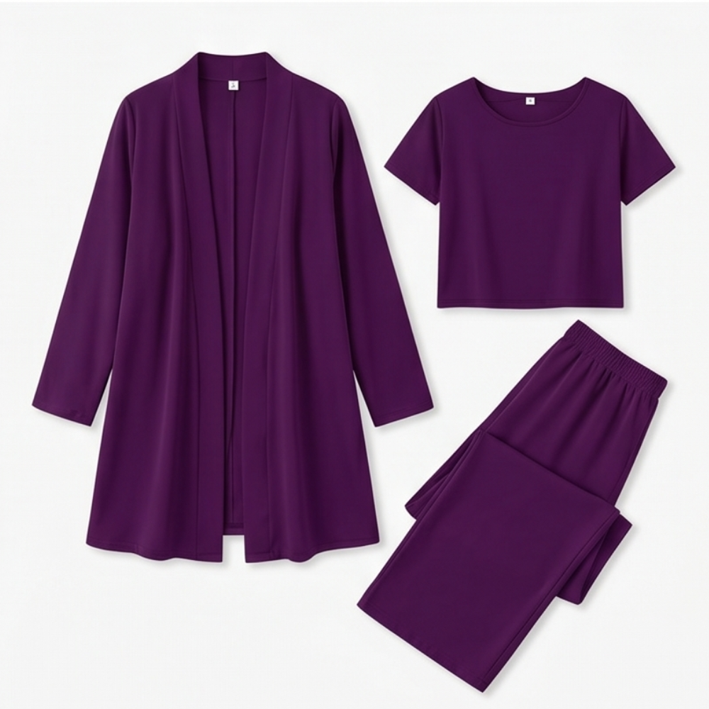 –Elegant 3-Piece Set with Drape Cardigan