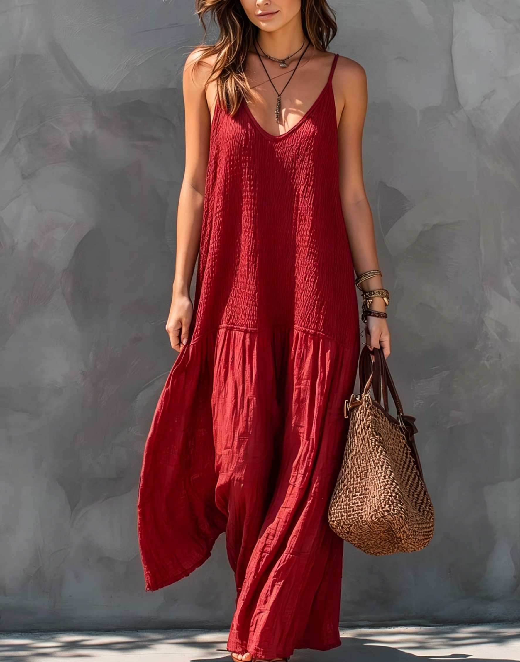 Bohemian Patchwork Cotton Linen Maxi Dress