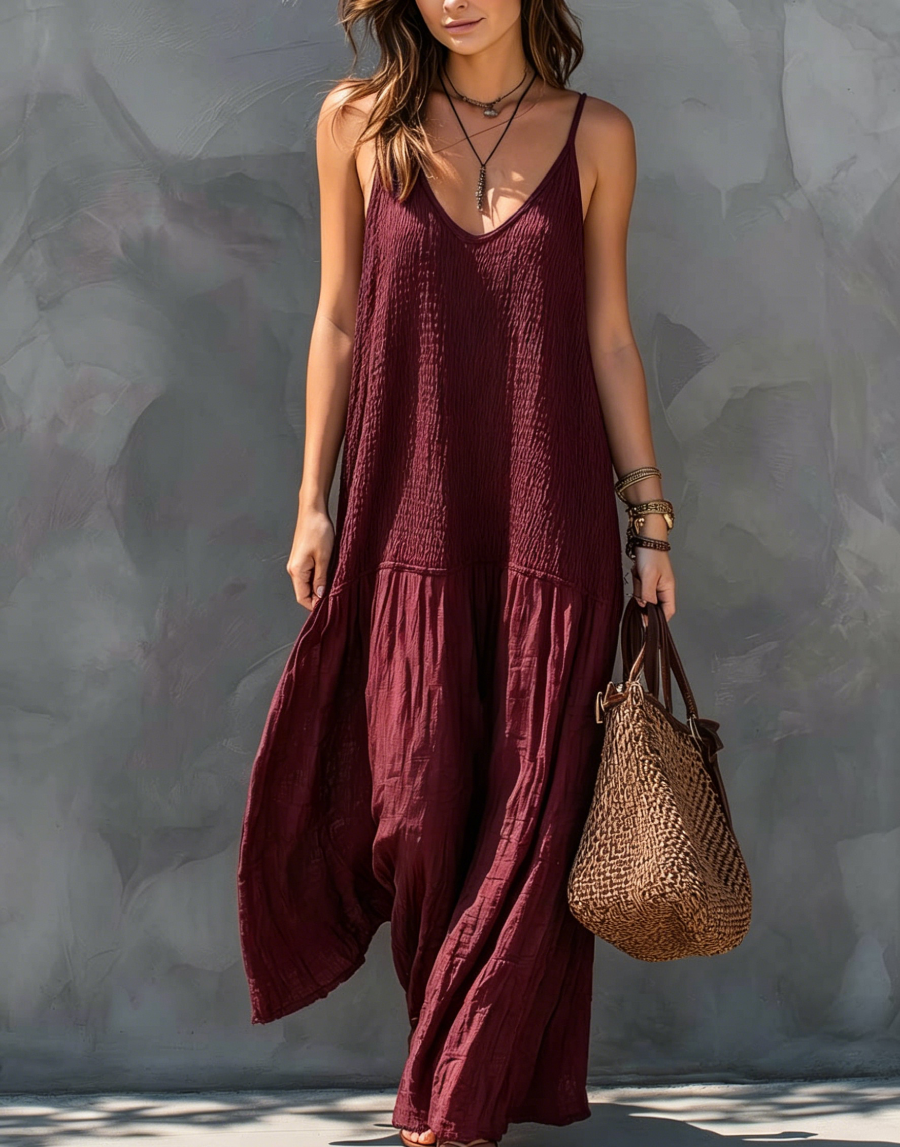 Bohemian Patchwork Cotton Linen Maxi Dress