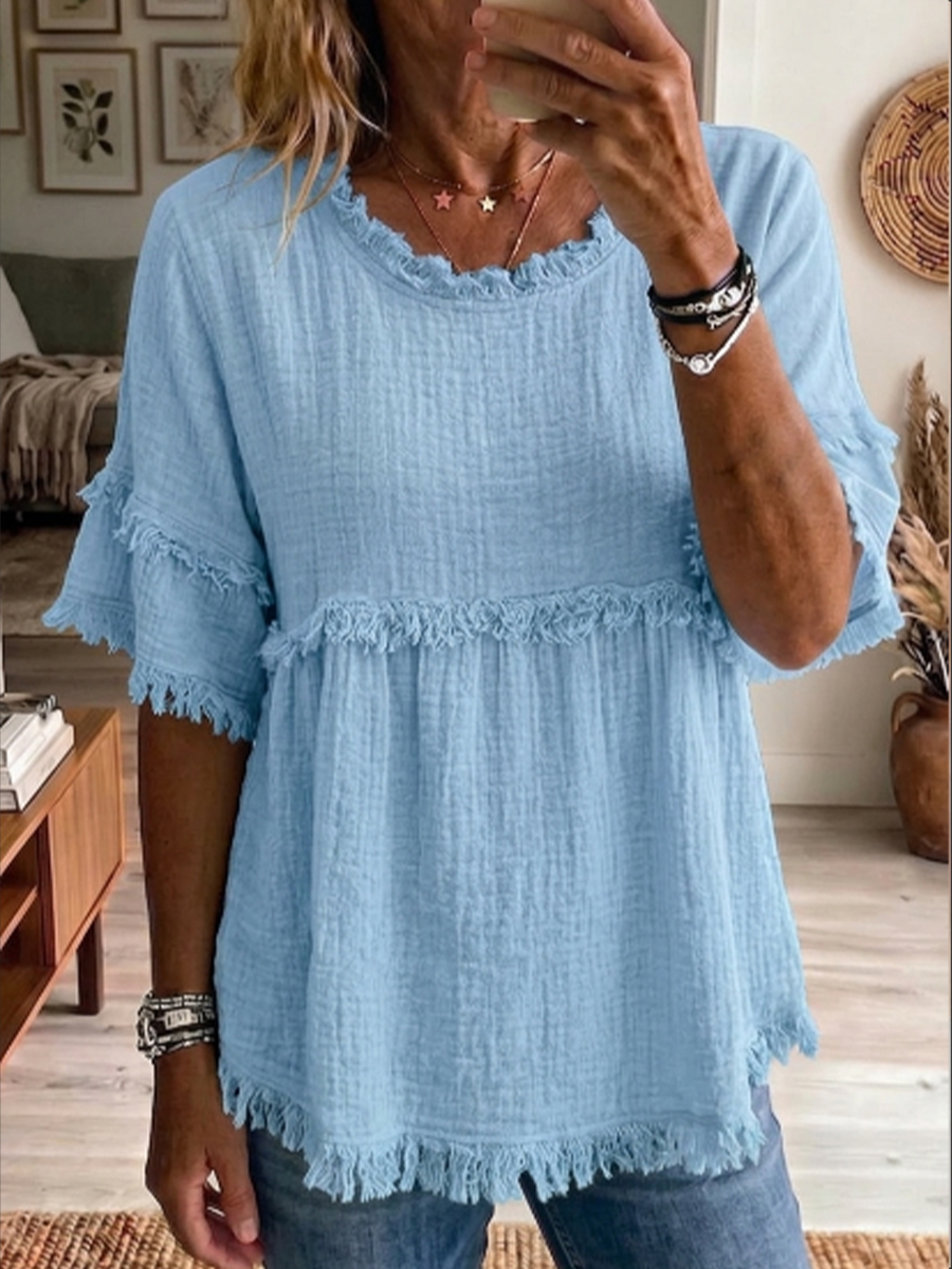 Vintage Frayed Cotton Linen Babydoll Top