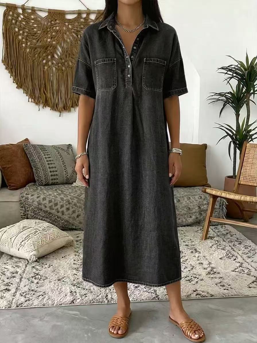 ⏰Limited Time:50%OFF🔥New Arrival🔥 Casual Pocket Denim Midi Shirt Dress👗