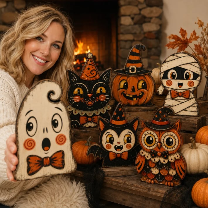 Vintage Halloween Wooden Character Tabletop Decor