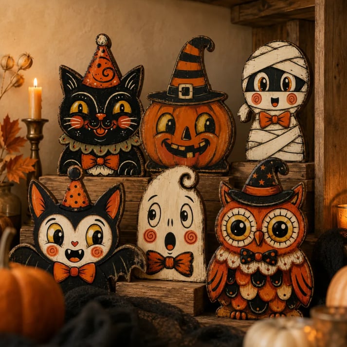 Vintage Halloween Wooden Character Tabletop Decor