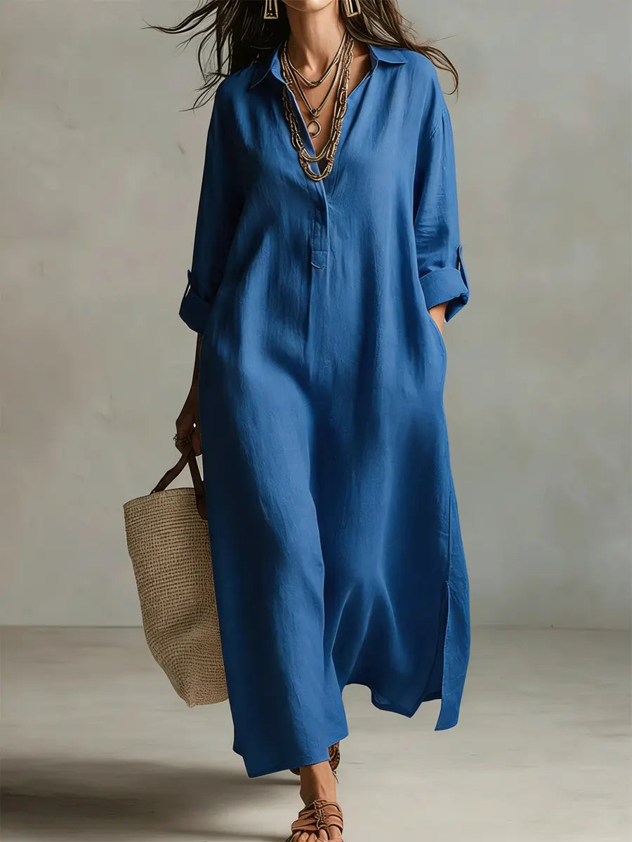Women's Solid Color Art Casual Fashion Cotton Linen Maxi Dress🎁 Buy 2 Free Shipping!