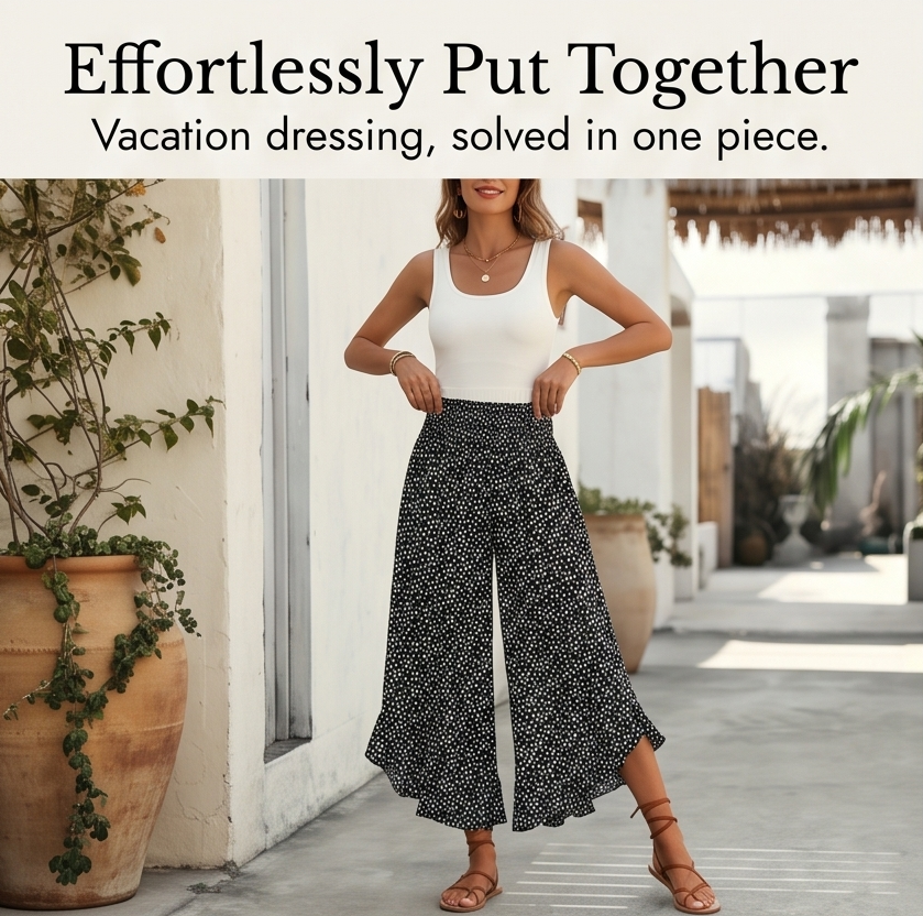 – Smocked Wide-Leg Ruffle Pants