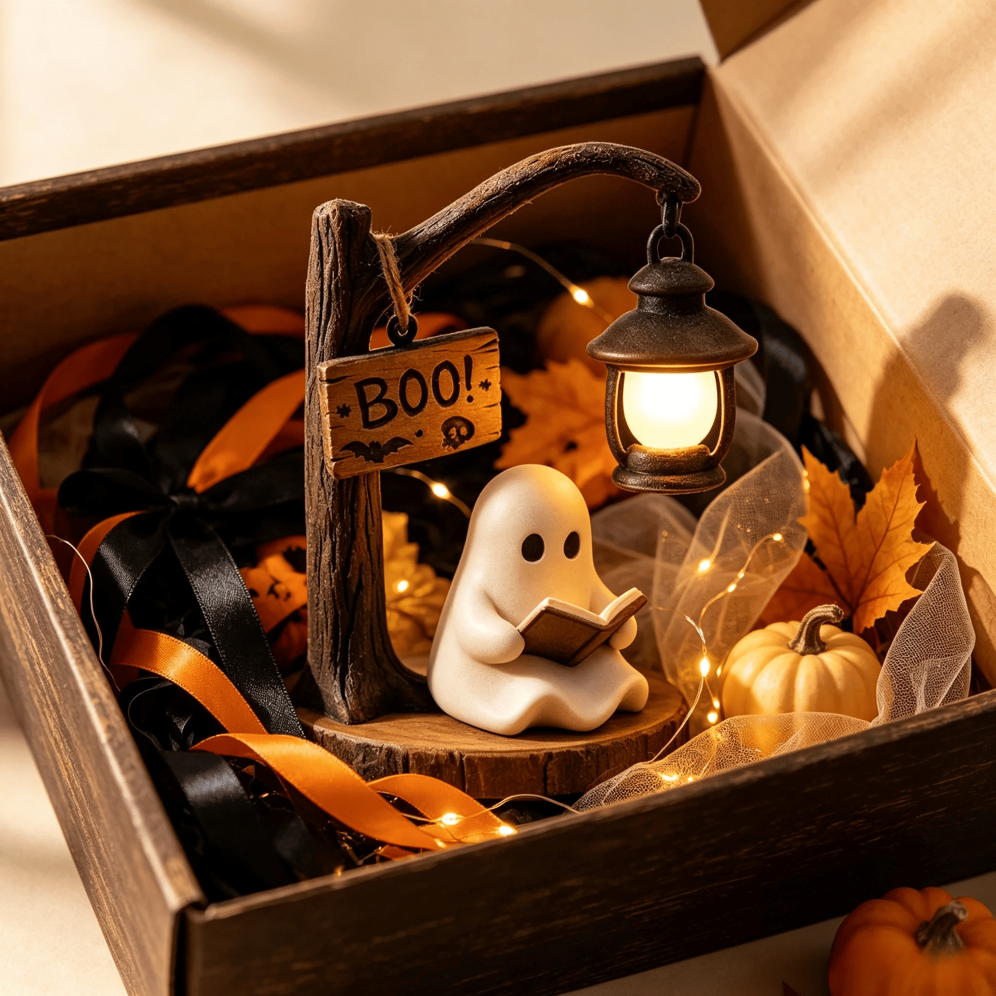 👻Cute Halloween Ghost Reading Figurine📚