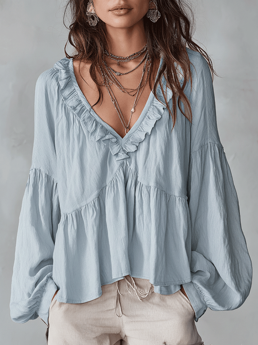 Airy Vintage-Inspired Ruffle Soft Ruffle Bohemian Blouse🎁 Buy 2 Free Shipping!