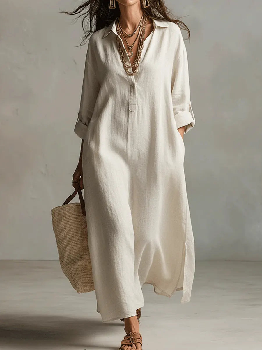 Women's Solid Color Art Casual Fashion Cotton Linen Maxi Dress🎁 Buy 2 Free Shipping!