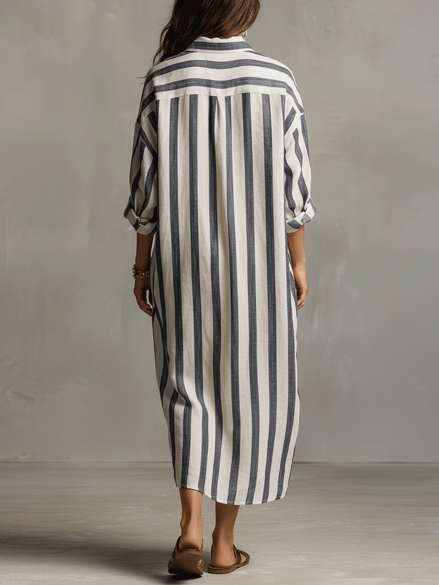 🛒  Casual Striped Shirt Bohemian Style Maxi Dress🎁 Buy 2 Free Shipping!