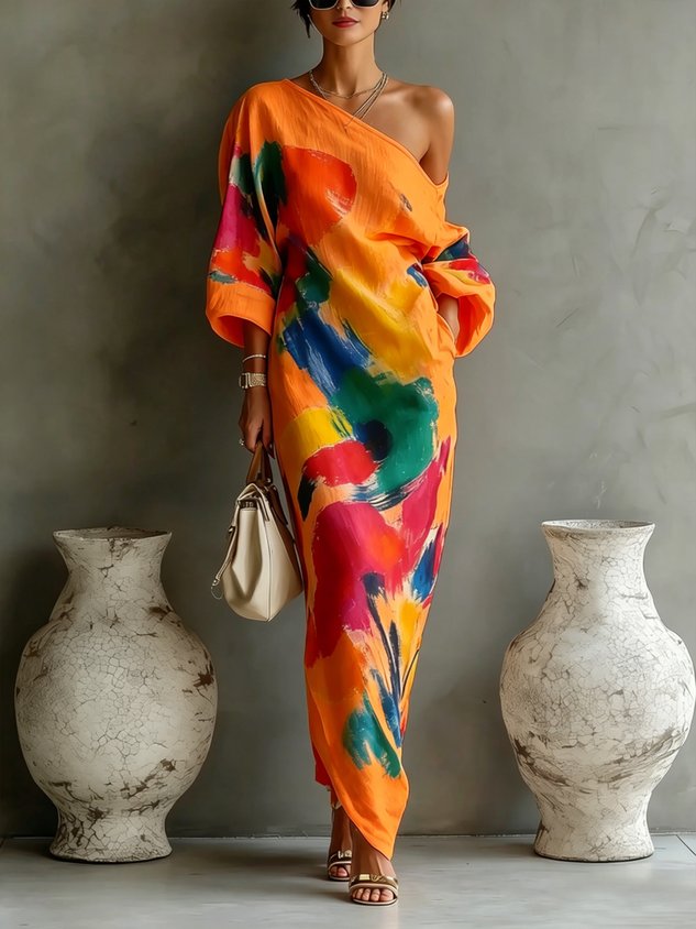 Casual Cotton Linen Maxi Dress Asymmetrical H-Line