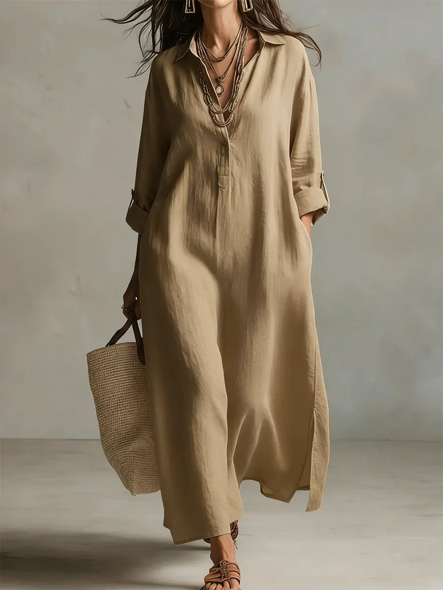 Women's Solid Color Art Casual Fashion Cotton Linen Maxi Dress🎁 Buy 2 Free Shipping!