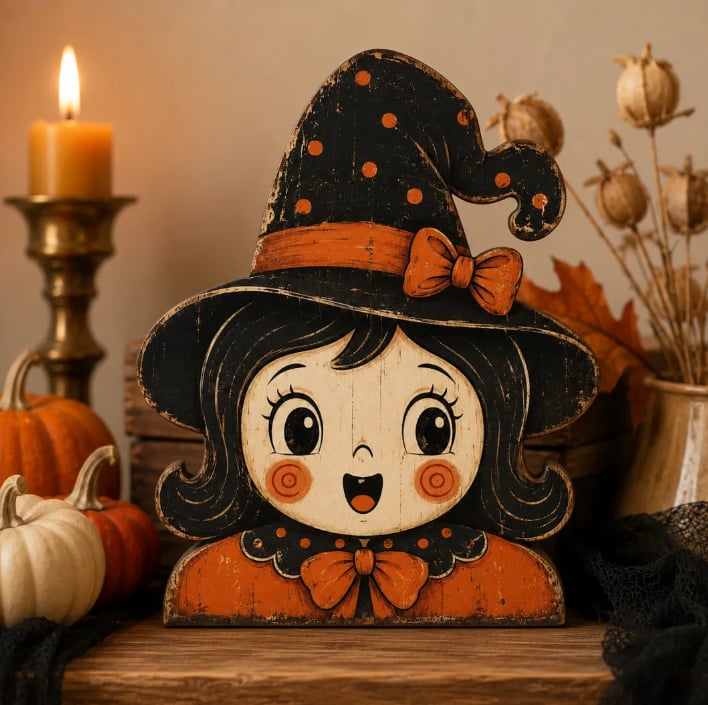 Vintage Halloween Wooden Character Tabletop Decor