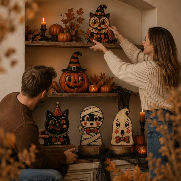 Vintage Halloween Wooden Character Tabletop Decor