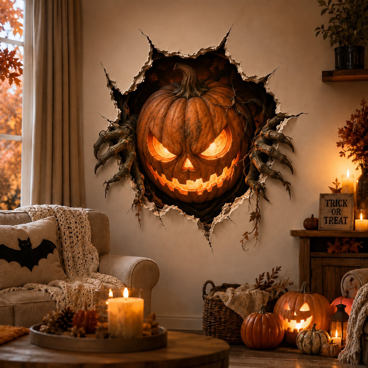 🦇Halloween Break-In 3D Wall Decals