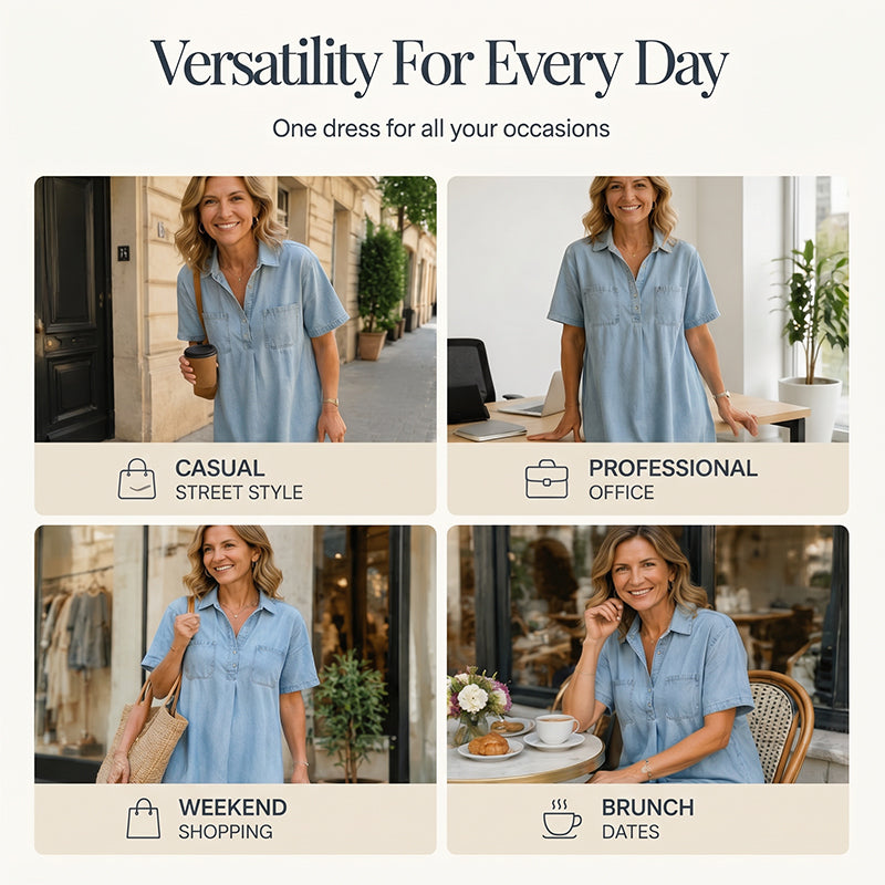 ⏰Limited Time:50%OFF🔥New Arrival🔥 Casual Pocket Denim Midi Shirt Dress👗