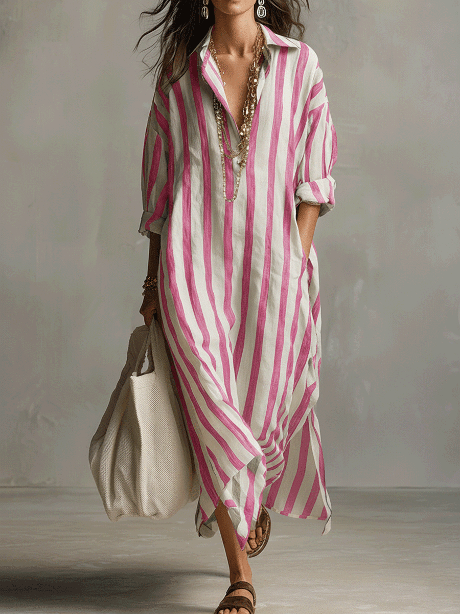 🛒  Casual Striped Shirt Bohemian Style Maxi Dress🎁 Buy 2 Free Shipping!