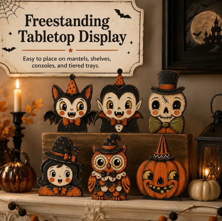 Vintage Halloween Wooden Character Tabletop Decor