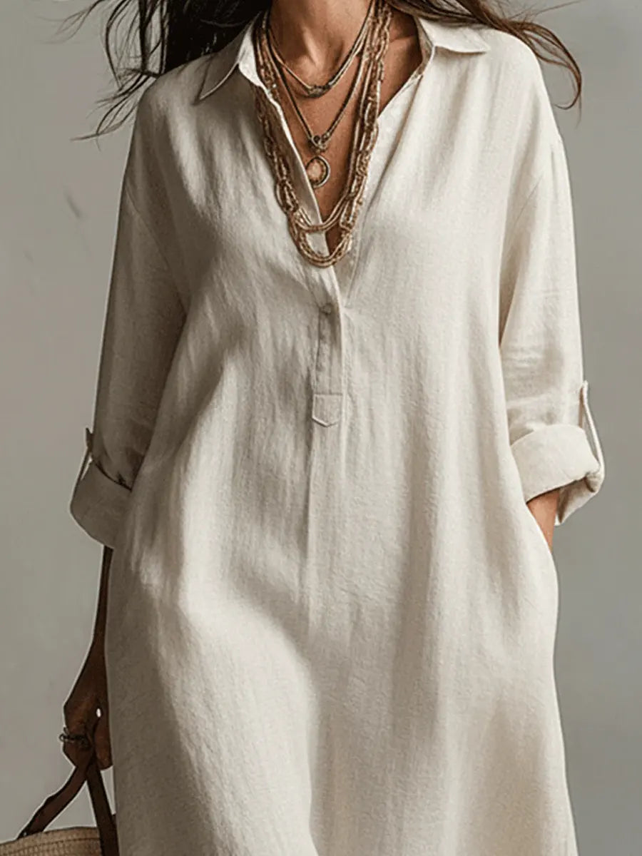 Women's Solid Color Art Casual Fashion Cotton Linen Maxi Dress🎁 Buy 2 Free Shipping!