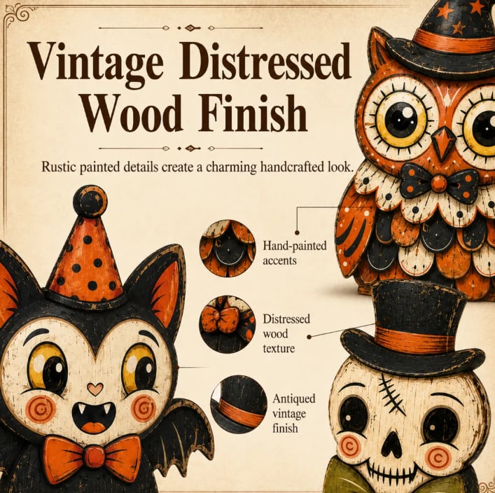 Vintage Halloween Wooden Character Tabletop Decor