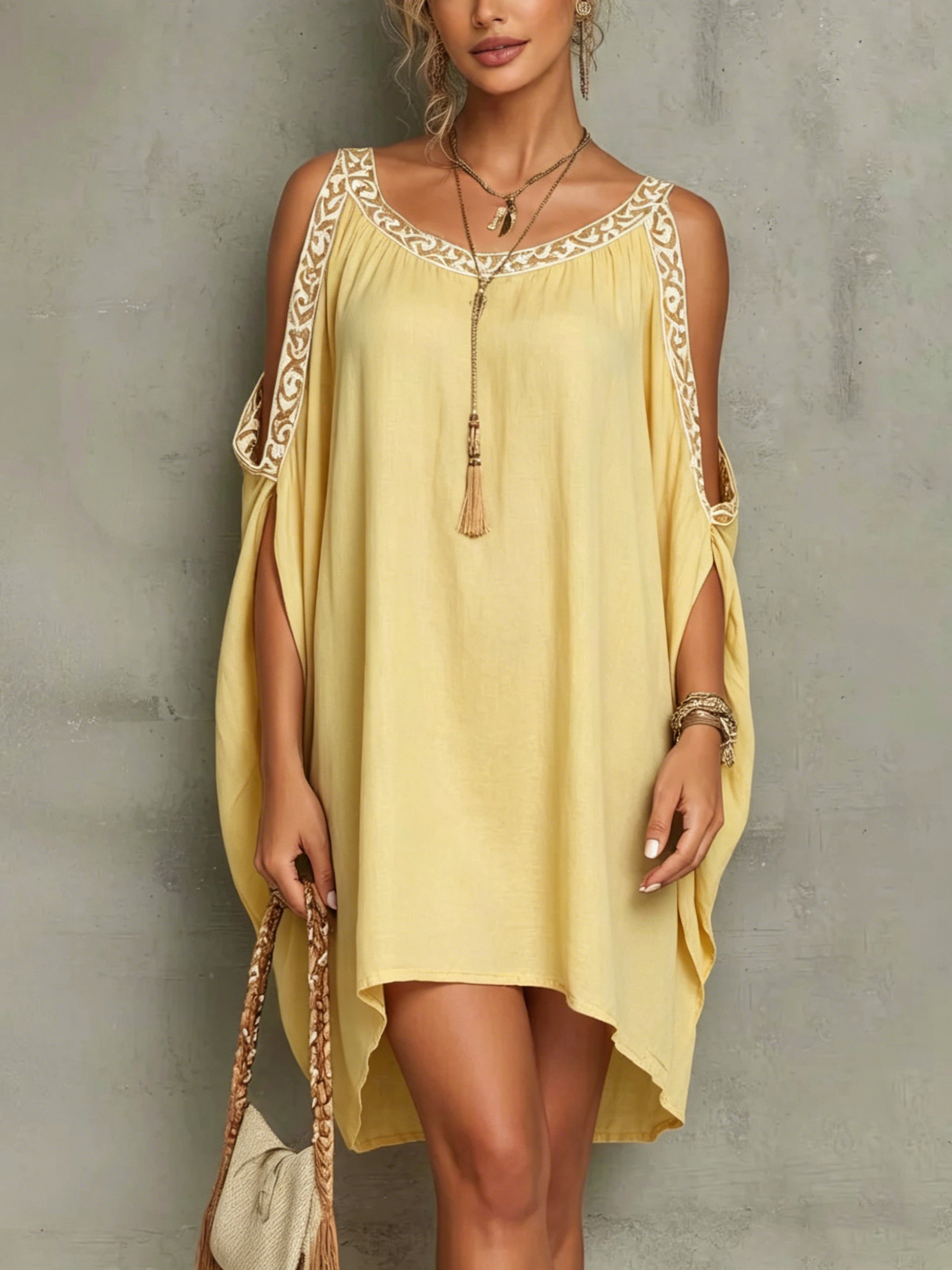 Bohemian Off-shoulder Relaxed-fit Dress