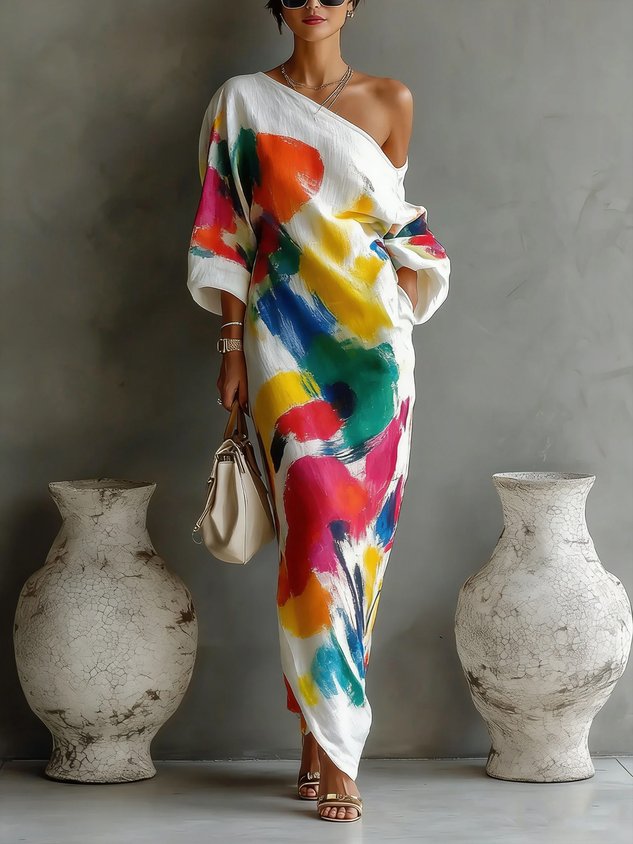 Casual Cotton Linen Maxi Dress Asymmetrical H-Line