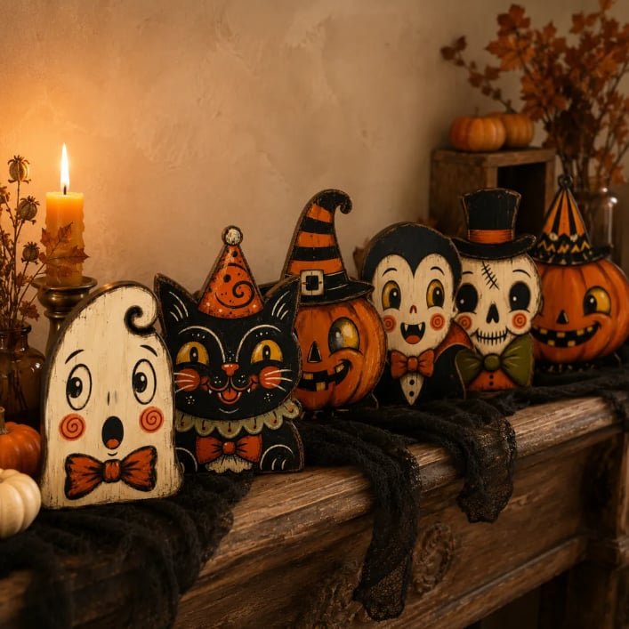 Vintage Halloween Wooden Character Tabletop Decor