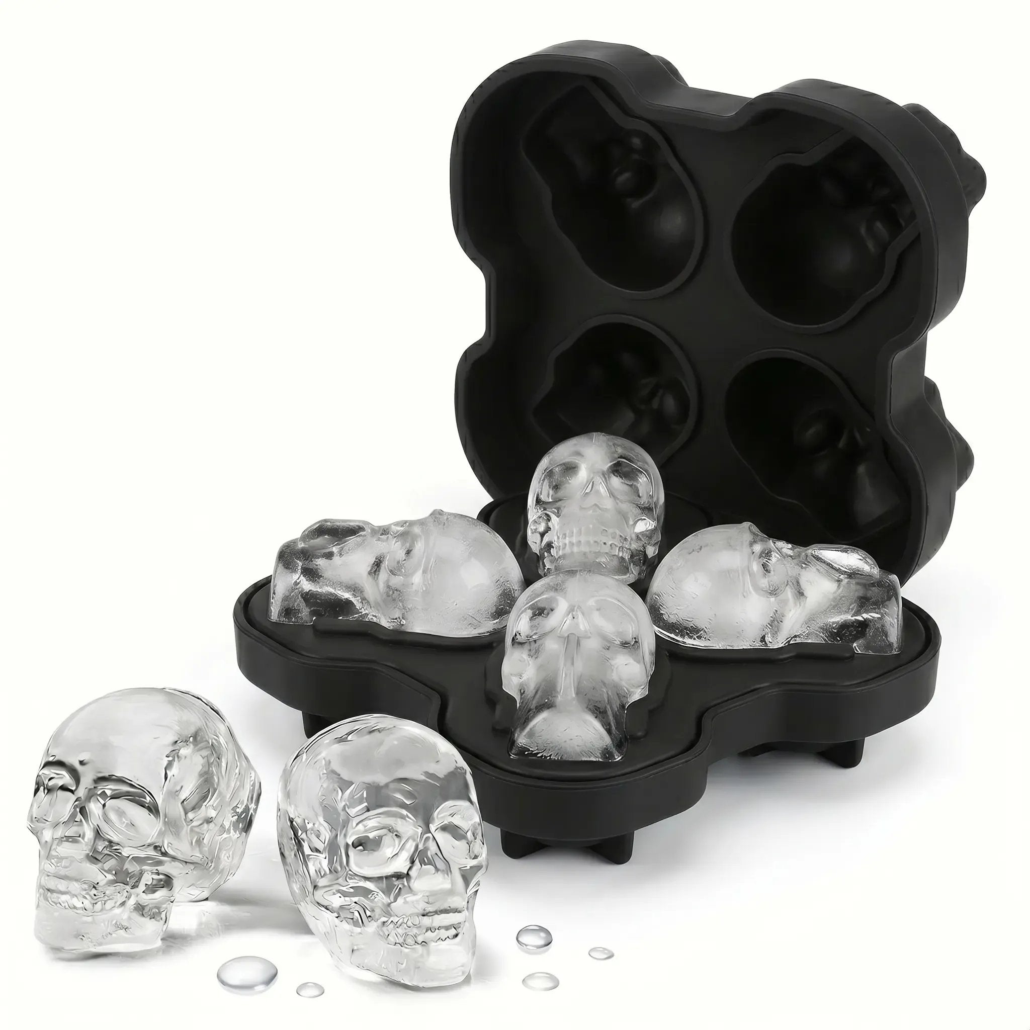 💀Skull Frozen Cubes Molds Silicone Tray, BPA Free Halloween Skull Shaped Ice Maker for Whiskey, Cocktails, Soda & Party Drinks