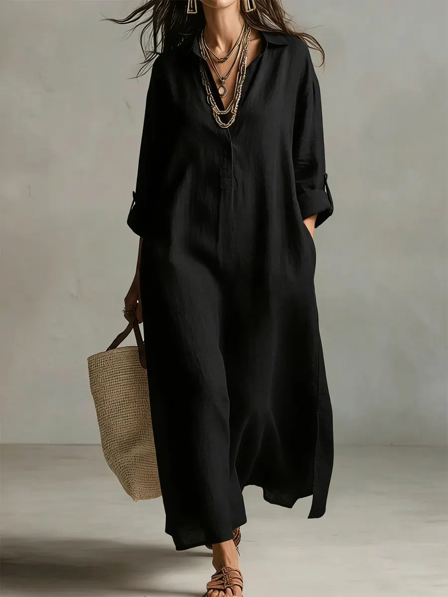 Women's Solid Color Art Casual Fashion Cotton Linen Maxi Dress🎁 Buy 2 Free Shipping!
