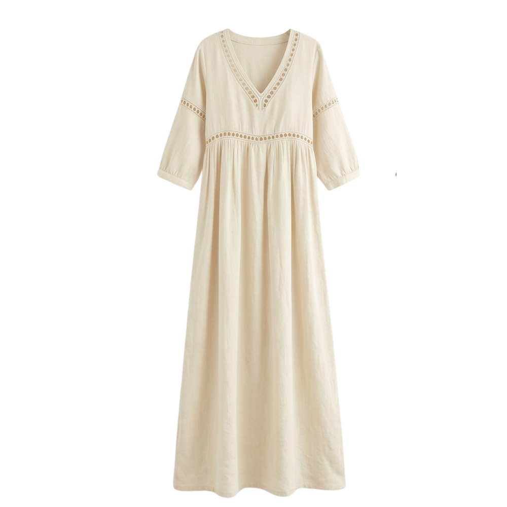 – Solmera™ – Crochet Trim Midi Dress
