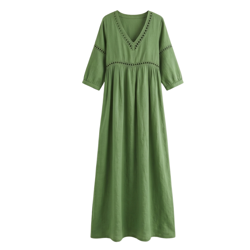 – Solmera™ – Crochet Trim Midi Dress