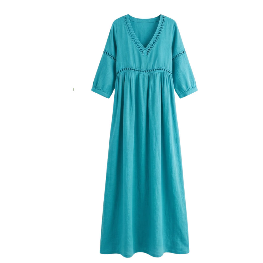 – Solmera™ – Crochet Trim Midi Dress
