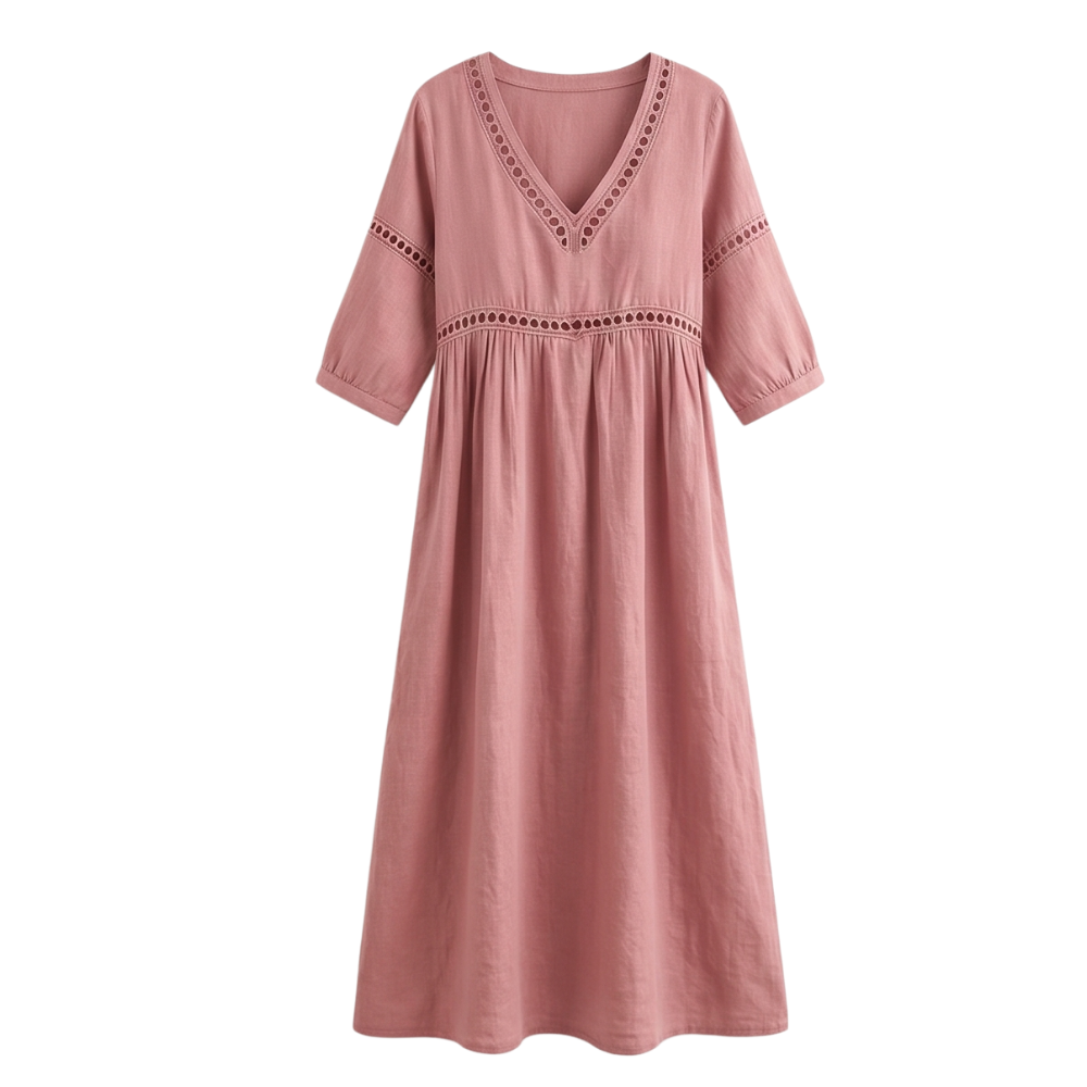 – Solmera™ – Crochet Trim Midi Dress