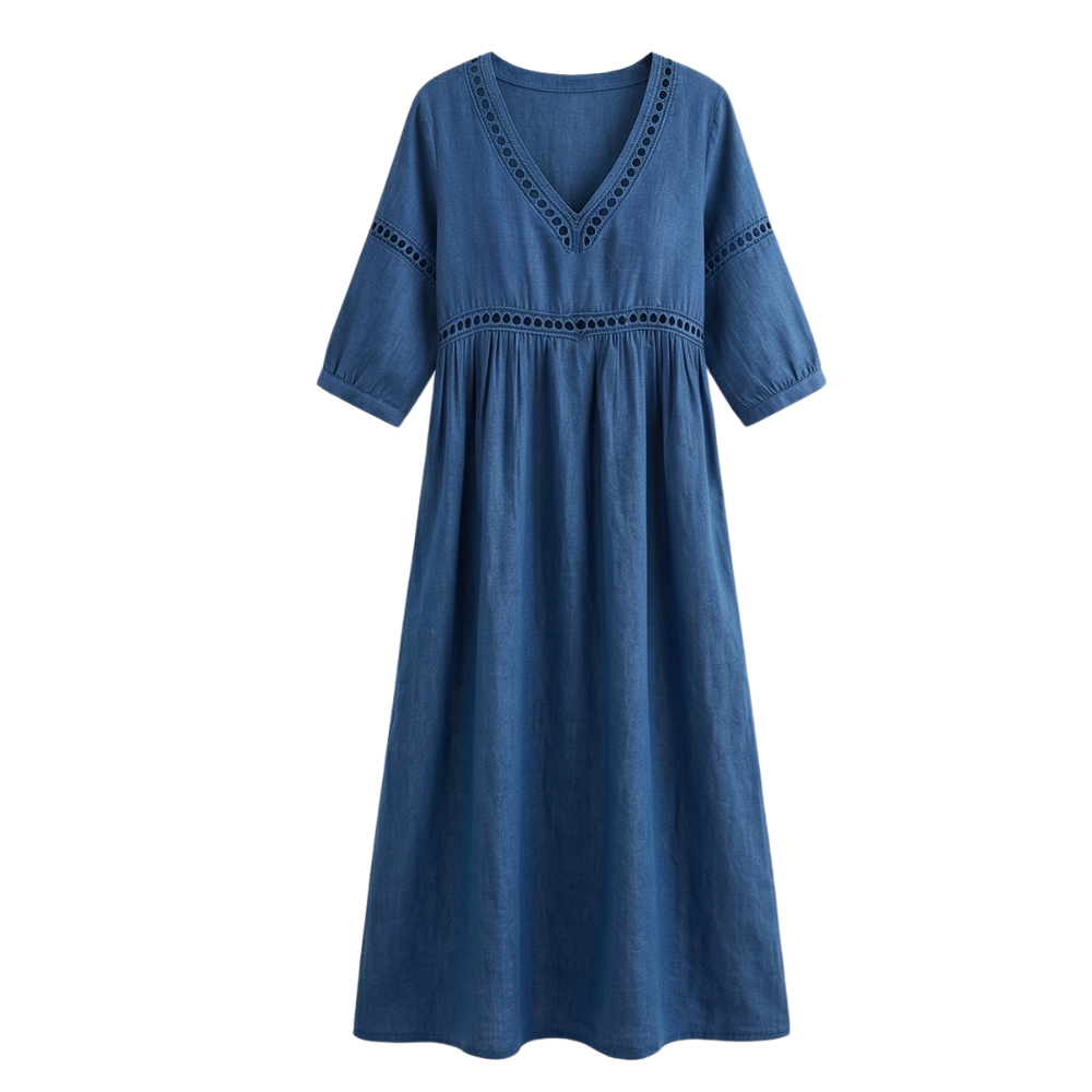 – Solmera™ – Crochet Trim Midi Dress