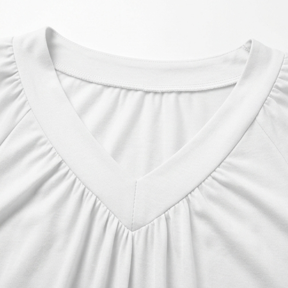 – Vivelyn™ – Pleated V Neck Blouson Top