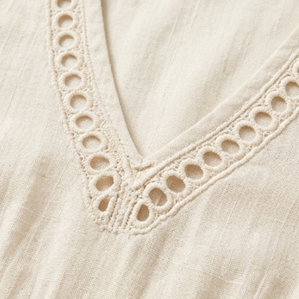 – Solmera™ – Crochet Trim Midi Dress
