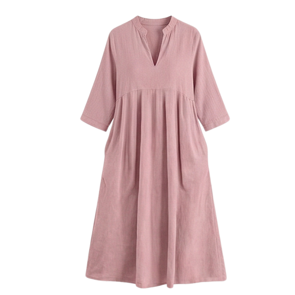 – Elara™ – Soft Cotton Midi Dress with Pockets