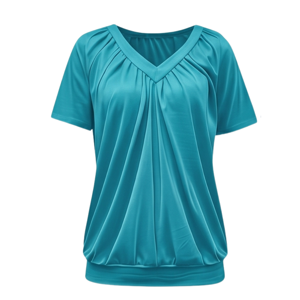 – Vivelyn™ – Pleated V Neck Blouson Top