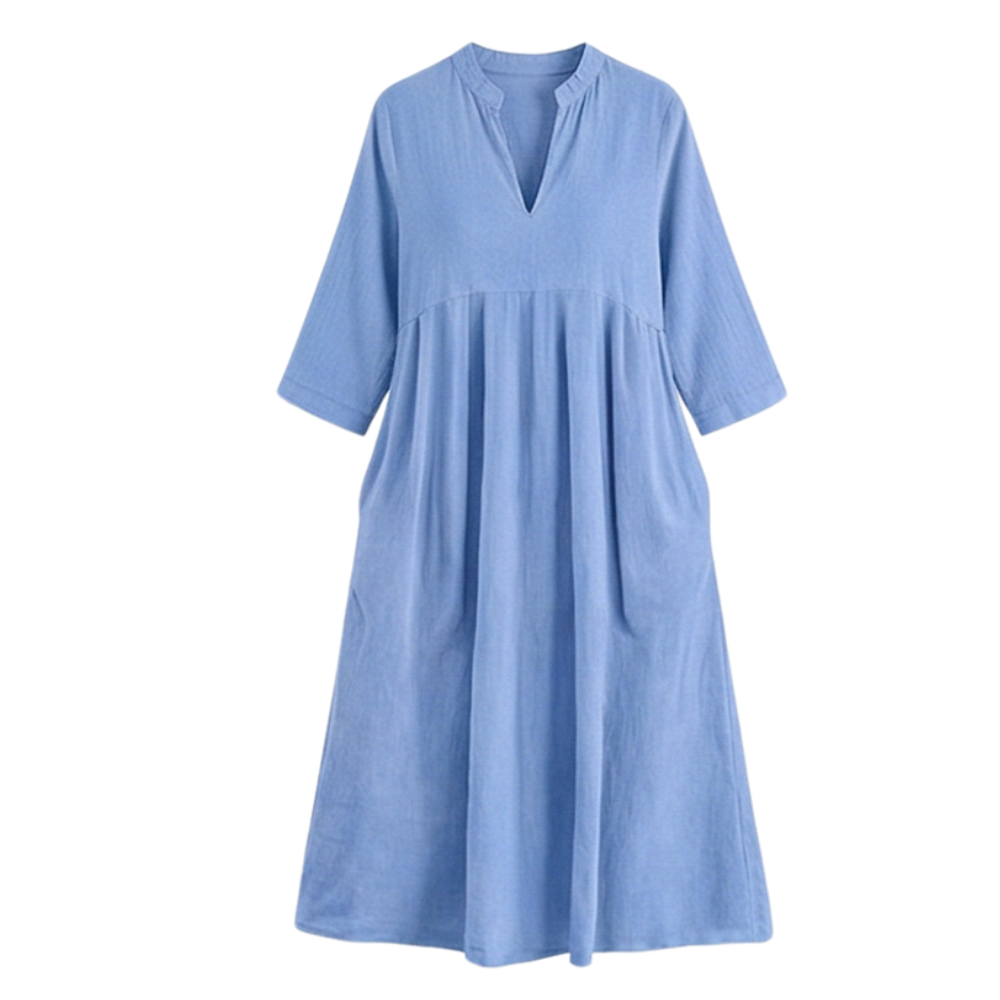 – Elara™ – Soft Cotton Midi Dress with Pockets