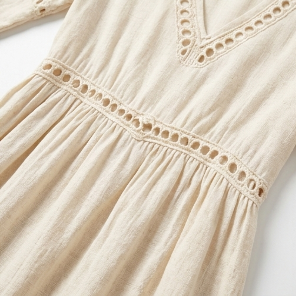 – Solmera™ – Crochet Trim Midi Dress