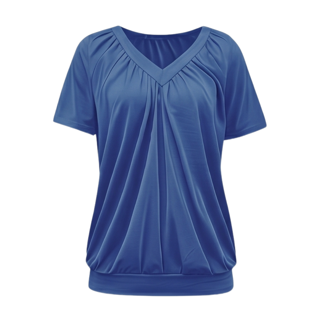 – Vivelyn™ – Pleated V Neck Blouson Top