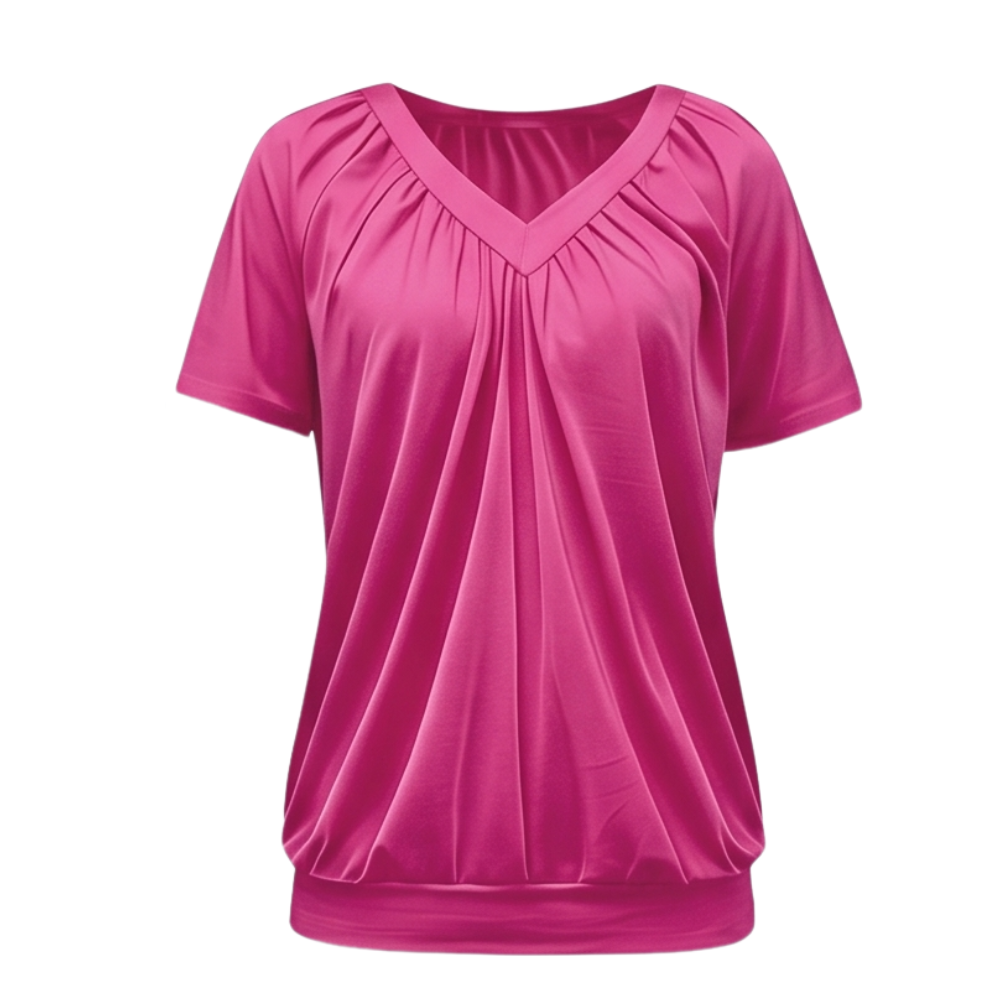 – Vivelyn™ – Pleated V Neck Blouson Top