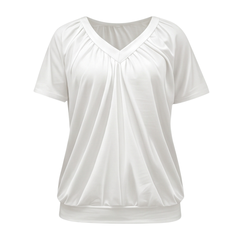 – Vivelyn™ – Pleated V Neck Blouson Top